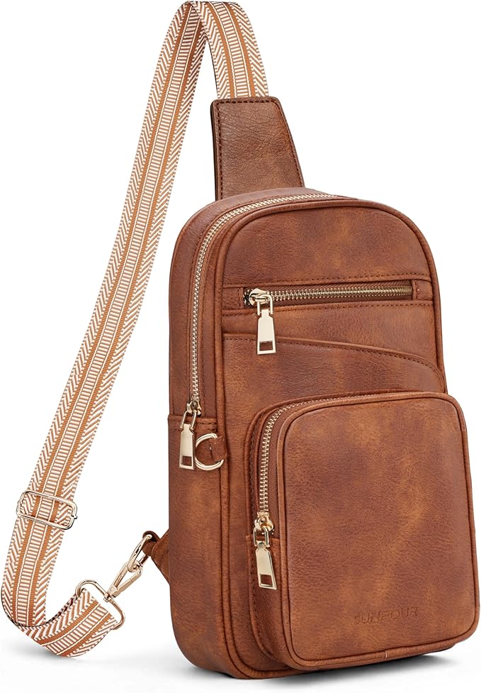 Anti Theft Crossbody Bags for Women,RFID Sling Bag Travel Purse,Vegan Leather Cross Body Purses Chest Bag for Travel(Pure Brown)