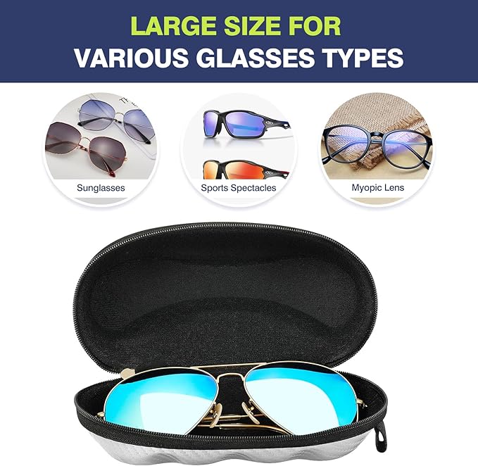 MoKo Semi Hard Shell Sunglasses Case, Unisex Protective Eyeglass Case Glasses Case Holder with Metal Hanging Hook