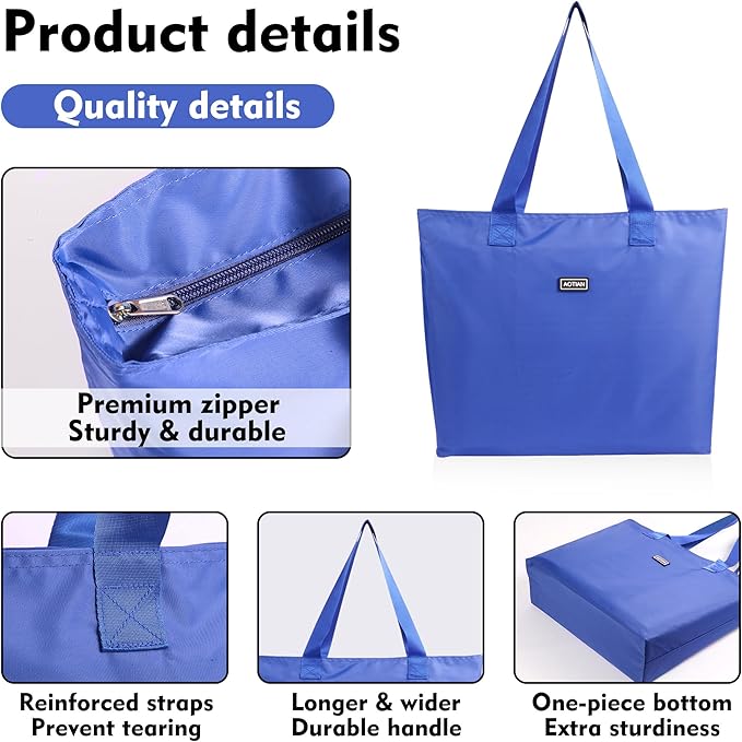 AOTIAN Heavy Duty 20 Liter Reusable Grocery Bags, Thickened Tear-Resistant Polyester Fabric Foldable Machine Washable Shopping Bags, Zipper Closure Water-Resistant Large Tote Bag Travel Gym Beach Bag