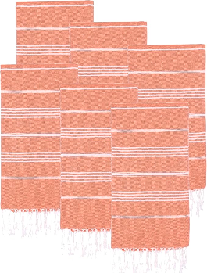 Turkish Beach Towels, Pack of 6 | Oversized, Quick Dry, Sand Free | 100% Cotton, Large 38x71 Towels for Beach, Pool, Travel | Ultra-Soft, Compact, and Absorbent | Orange