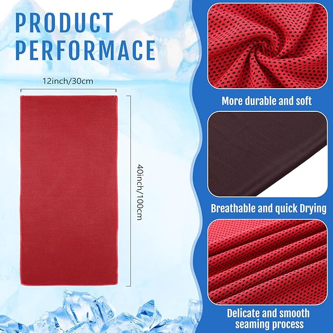 Hosuly 6 Pack Cooling Towels 40" x 12" Sport Towels, Cooling Rag for Neck and Face Ice Breathable Chilly Portable Neck Wraps for Yoga(Red)