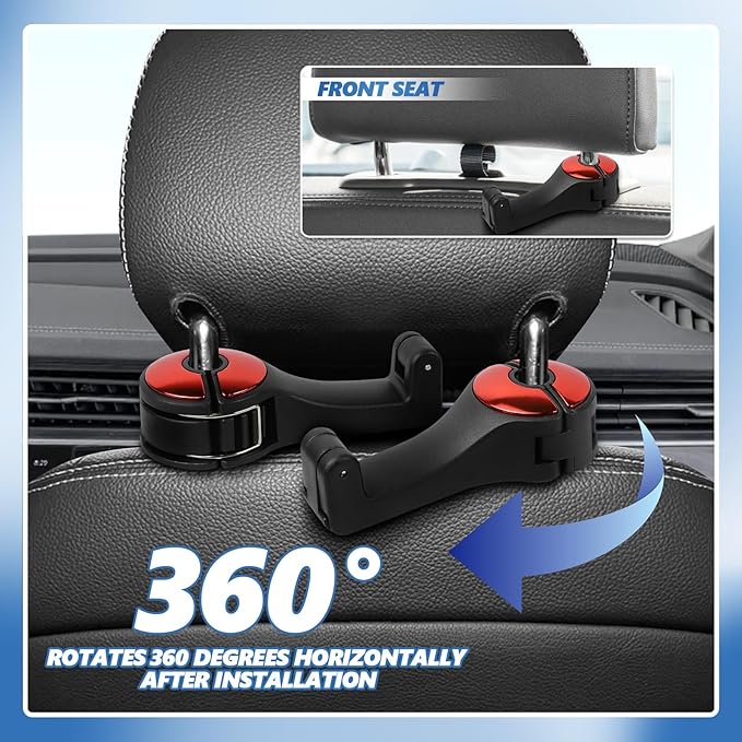 2PCS Car Headrest Hidden Hook, 2 in 1 Car Seat Hook with Phone Holder, Auto Back Seat Hanging Hook for Handbag Clothes Grocery, Universal Vehicle Purse Hooks Holder Organizer (Red)
