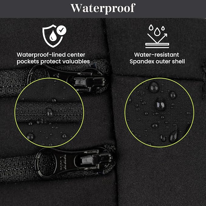 StashBandz Running Belt with Water Bottle Pocket – Adjustable No-Bounce Waist Pack, 3 Zippered Pockets & Key Clip, Sports Fanny Pack & Travel Money Belt, Fits Any Size Phone, Passport & More