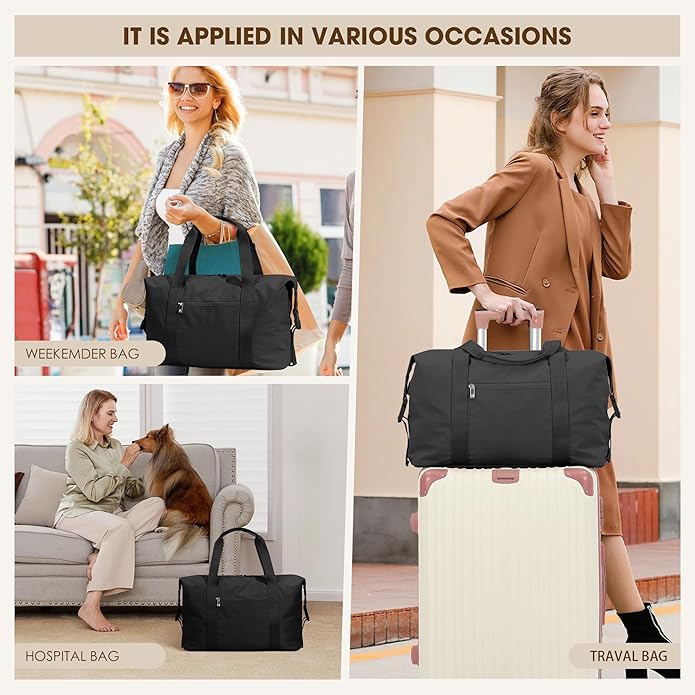 Women's Weekender bag Travel Duffel Bag with Shoe Compartment 21-inch Airline-Approved Carry-On, 2-Piece Overnight Bag Set Personal Item Luggage