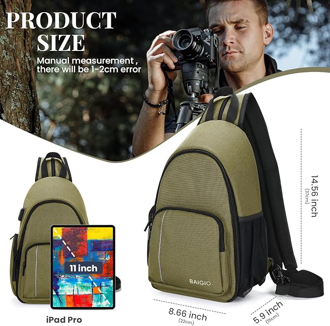 BAIGIO Camera Sling Bag Small Camera Backpack for Photographers,Water-resistant Camera Crossbody Bag Travel Caemra Backpack for DSLR SLR Mirrorless Camera
