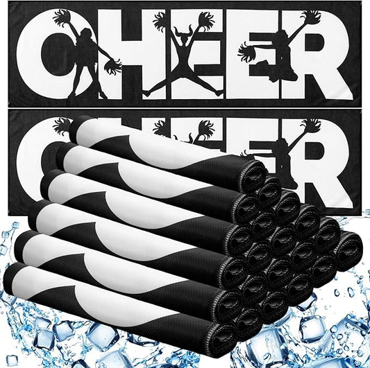 24 Pcs Cheerleader Cooling Towel Cheer Gifts Bulk for Team Cheer Sports Gifts with Bags 40" x 12" Breathable Chilly Microfiber Cooling Towel for Yoga Sport Gym Party Favor (Black)