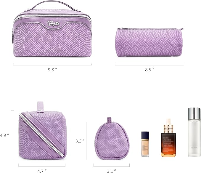 BOYATU Travel Makeup Bags for Women: Vintage Roman Column Texture Large Capacity Cosmetic Bag - Each Journey, Quiet Luxury Serenity - 3 Pcs Set Organizer Toiletry Purse 50% Extra Storage(Purple)