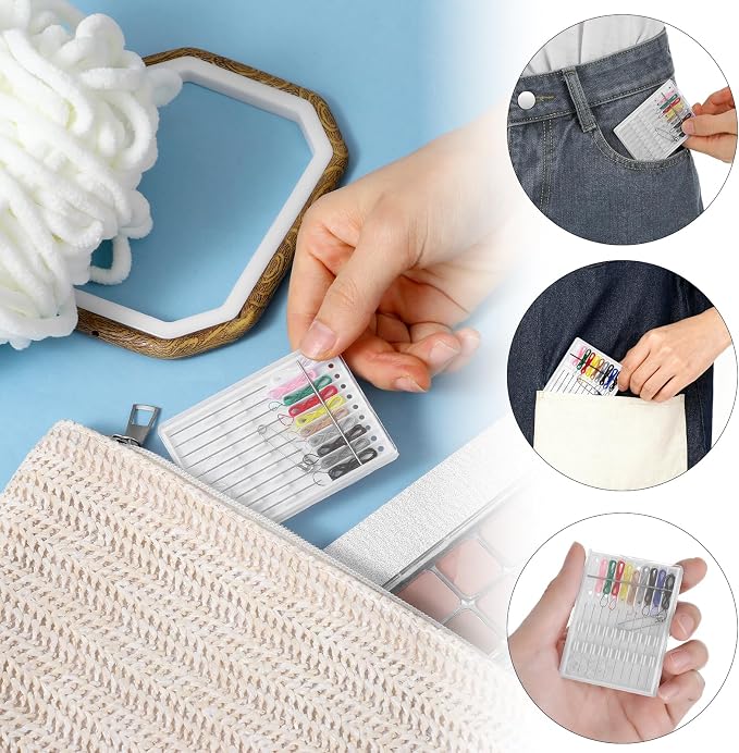 AojSup 60 Boxes Quick Fix Sewing Kit Pre Threaded Needle Travel Kit Personal Needle and Thread Mending Sewing for Christmas Cloth Repairing Home Necessities(Assorted Color,10 Threads)