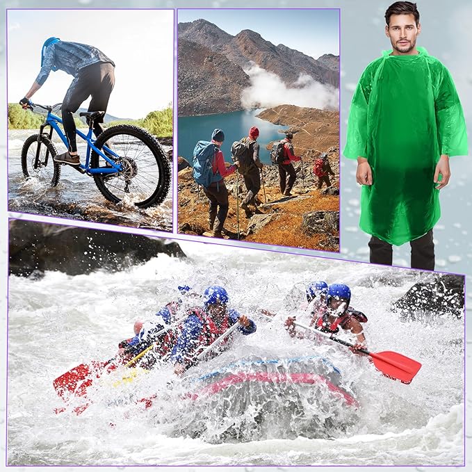 Pasimy 150 Pcs Disposable Rain Ponchos Bulk for Adults Emergency Ponchos with Hood for Man Women Travelling Camping Hiking