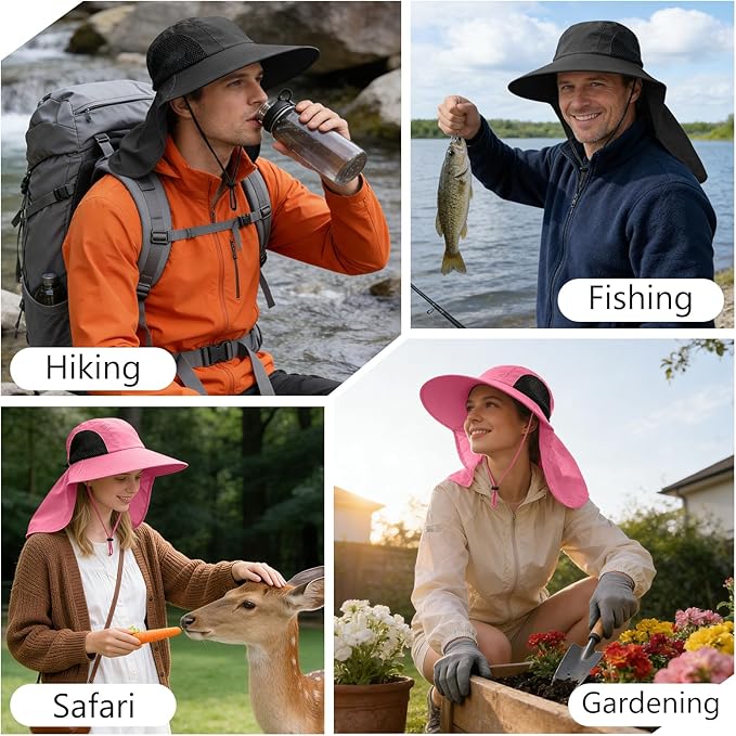 Sun Hat for Men Women with Neck Flap,UPF 50+ UV Protective Hiking Fishing Hats,Wide Brim Sun Hat for Women&Men