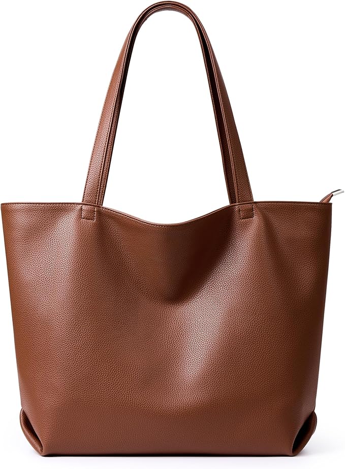 WLLWOO Soft Vegan Leather Tote Bag for Women Large Casual Hobo Handbags Zipper Shoulder Work Daily Weekender Travel Purse