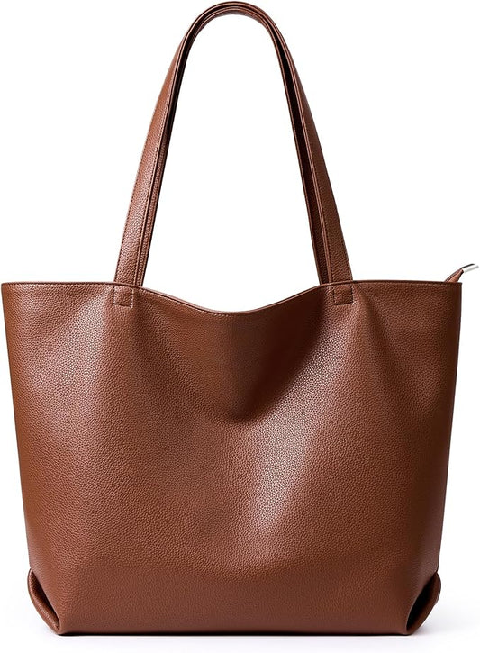 WLLWOO Soft Vegan Leather Tote Bag for Women Large Casual Hobo Handbags Zipper Shoulder Work Daily Weekender Travel Purse