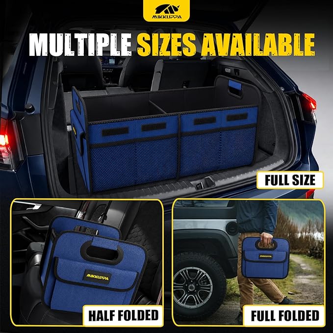 MIKKUPPA Car Trunk Organizer - 75L Collapsible Trunk Organizer for Groceries, Trunk Storage Organizers for SUV Auto Truck Van with Non Slip Bottom (Blue)