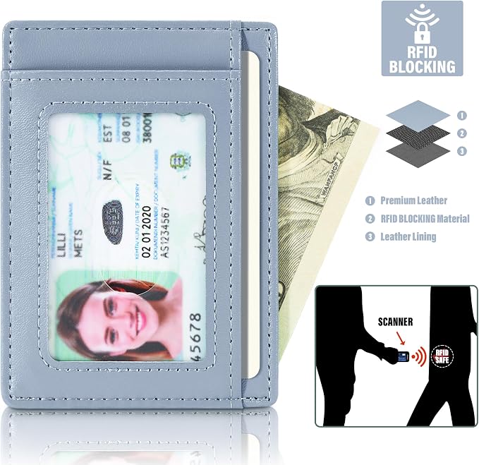 Travelambo Slim Wallet Front Pocket Minimalist Leather RFID Blocking Medium Size