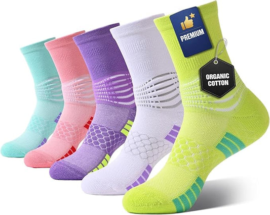 Women’s Cotton Crew Compression Socks 5 Pairs Breathable Skin-Friendly with Targeted Ankle Support & Dry-Fit