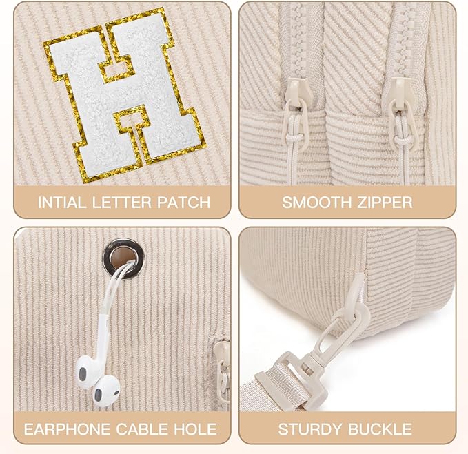 Viverte Small Corduroy Sling Bag Initial Crossbody Bag Fanny Pack for Girls Personalized Birthday Gifts for Teen Girls Gifts