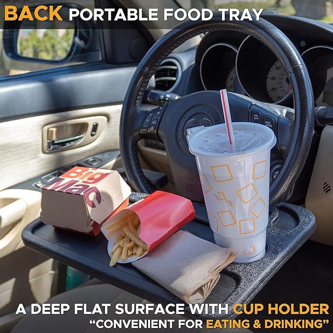 EcoNour Steering Wheel Desk for Toyota RAV4 2019-2023 2024 2025 2-in-1 Car Tray Table Laptop Car Mount with Pen Holder Food Tray for Eating with Drinks Holder Multipurpose Travel Car Accessories