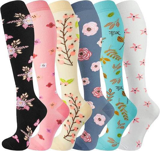 cerpite Compression Socks for Women & Men 6 Pairs Knee High Compression Socks 20-30 mmhg Best for Running,Nurse,Travel