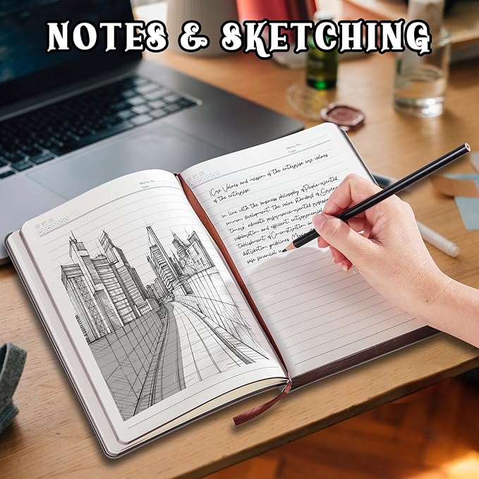 Fetinar 2026 Leather Vintage Journal Notebook,300 Pages,Leather Softcover Lined Journal Notebooks for Women Men,Notebook Journals for Writing Travel,Business,Office,7.1'' X 9.8''