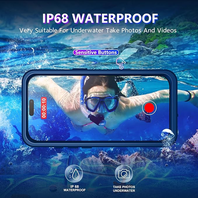 Magnetic Compatible with iPhone 17 Pro Max Case,Waterproof Built-in Screen & Camera Protector IP68 Underwater Full Body Military Dropproof Translucent Matte Phone Case 6.9"-Mag/Blue