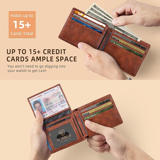 RUNBOX Wallet for Men -Slim Rfid Leather Mens Bifold Novelty Wallets 2 ID Window With Gift Box Men's Accessories | Slim