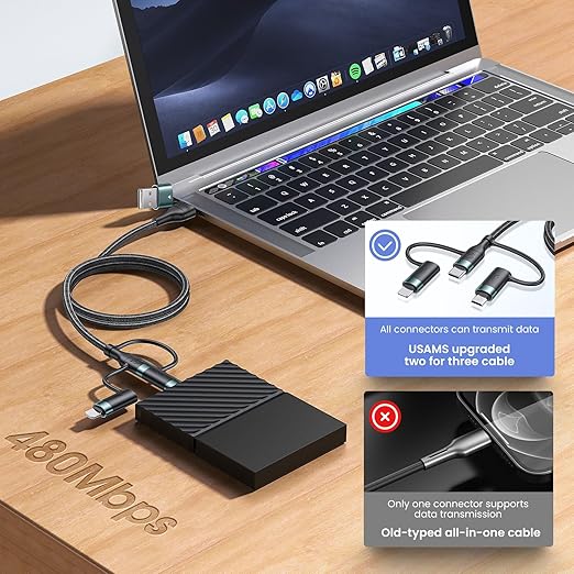 PD 60W USB C Multi Fast Charging Cable Nylon Braided Cord 5-in-1 3A USB/C to Type C/Micro/Phone Fast Sync Charger Adapter Compatible with Laptop/Tablet/Phone