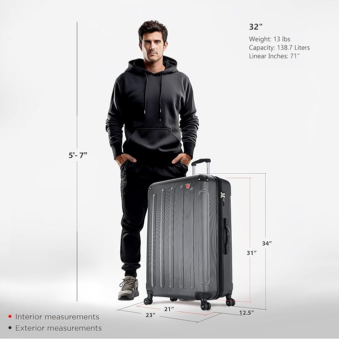 DUKAP INTELY Hardside Luggage with Ergonomic GEL Handle | Spacious Hardside Travel Luggage with TSA Combination Lock and Digital Weight Scale | 32 Inch Extra Large Suitcase | Grey