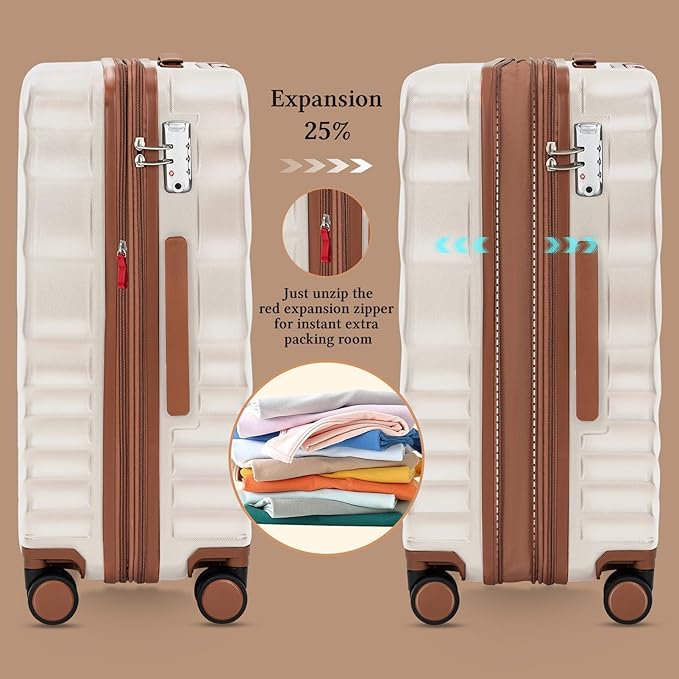 Rosamo 5 Piece Luggage Set Expandable Hardside, 20/24/28in Suitcases with Matching Travel Bags, 22x14x9 Airline Approved Carry On, TSA Lock, Spinner Wheels, ABS+PC