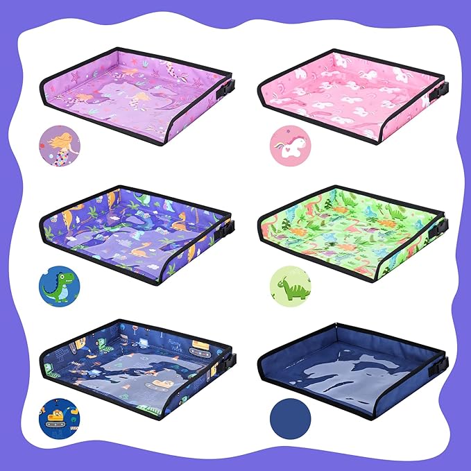 Kids Tray Table Cover, Airplane Tray Cover with Pockets, Airplane Travel Essentials for Kids, Portable Airplane Must Haves for Toddler on Plane or Train and Flying Supplies (Blue)