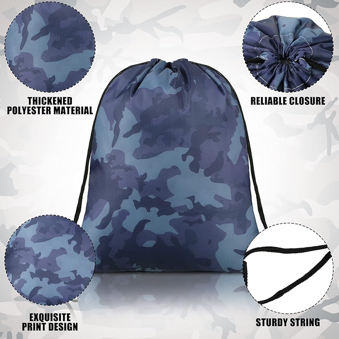 Woanger 24 Pcs Camo Drawstring Bags Bulk 11.81 x 9.84 Inch Camouflage Paintball Goodie Gift Bags Waterproof Lightweight String Cinch Backpack Army Military Hunting Gym Travel Sport Camp Party Supplies