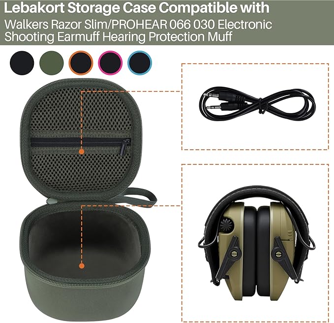 Lebakort Storage Case Compatible with Walkers Razor Slim/PROHEAR 066 030 Electronic Shooting Earmuff Hearing Protection Muff (Black Case)