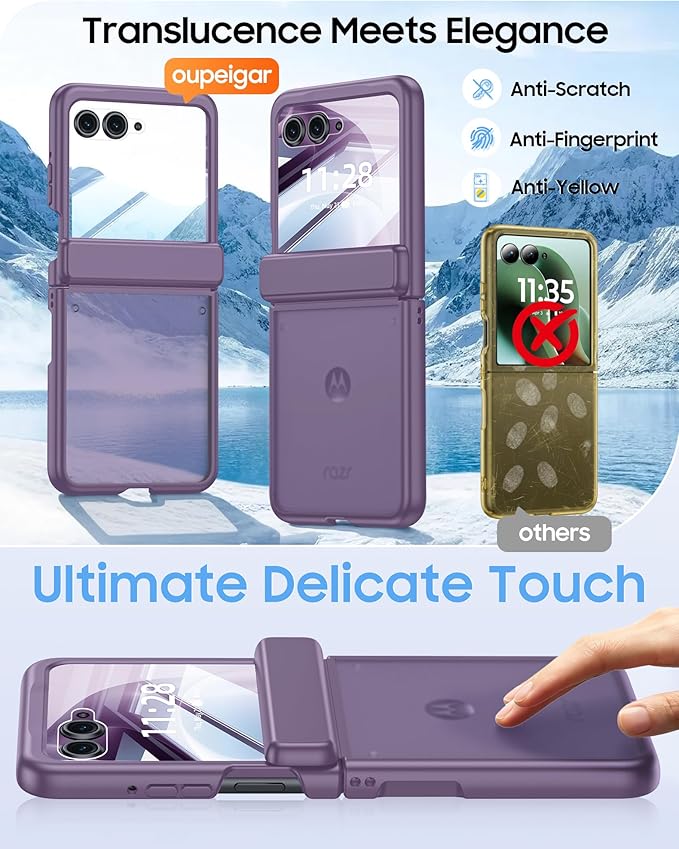 for Motorola Razr 2026 Case with Hinge Protection, Screen Protector, Ultra-Thin Skin Feel Translucent Frosted, Shockproof Cover for Moto Razr 2026-Purple