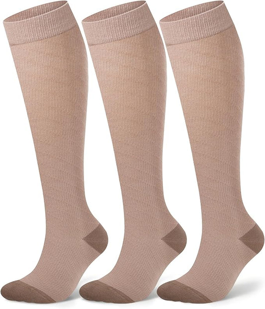 Compression Socks for Women 15-20 mmHg, Viscose from Bamboo, 3-Pair Knee High for Flying, Work & All-Day Comfort