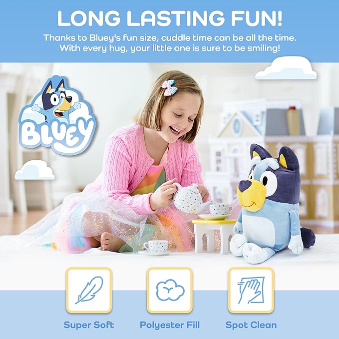 Jay Franco Kids Plush Pillow Buddy - 19 Inches Ultra-Soft Stuffed Plushie & Cozy Pillow, Official Licensed Bluey, Blue - Bluey
