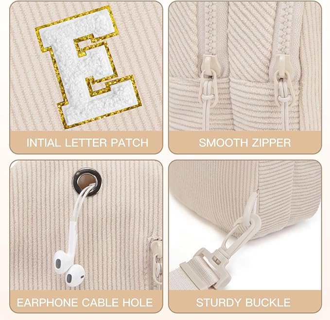 Viverte Small Corduroy Sling Bag Initial Crossbody Bag Fanny Pack for Girls Personalized Birthday Gifts for Teen Girls Gifts