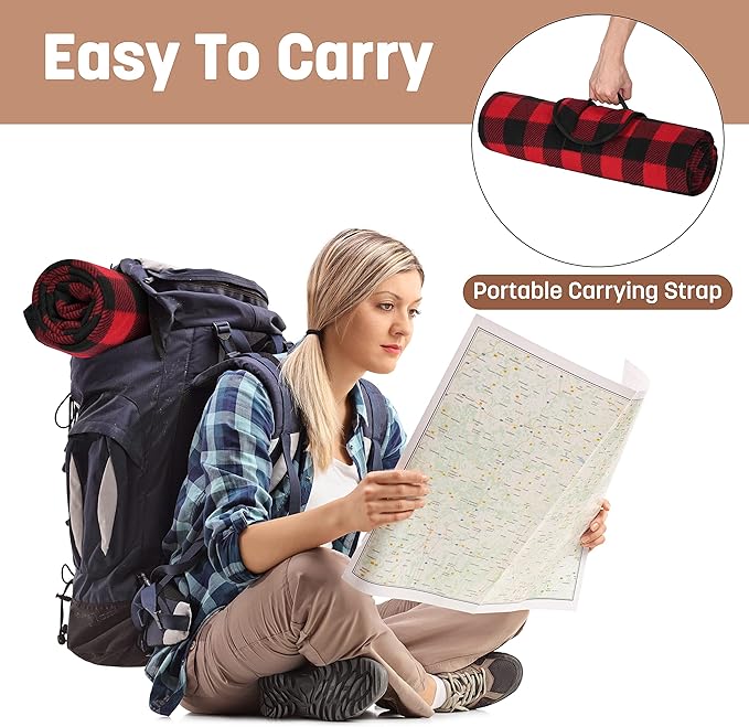 Tirrinia Waterproof Outdoor Blanket with Sherpa Lining, Windproof Triple Layers Warm Comfy Foldable for Camping Stadium, Beach, Picnic, Grass, Concerts, Car, Dog, 51''X 59'' & 59''X 80''