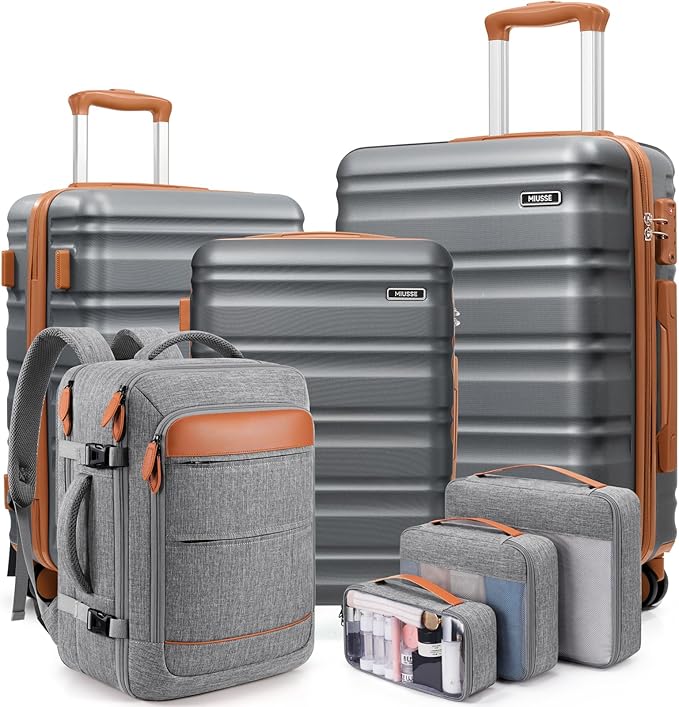 7 Piece Luggage Sets with Premium YKK Zipper, 20/24/28in PC Hardside Suitcase With Spinner Wheels, Luggage Airline Approved, Durable Suitcase Sets with TSA Locks for Travel