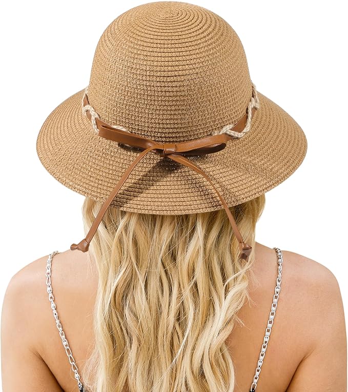 Beach Hat for Women, Wide Brim Sun Straw Hats for Women, Sun Hat Womens UPF 50+ UV Protection, Floppy Foldable Summer Hats