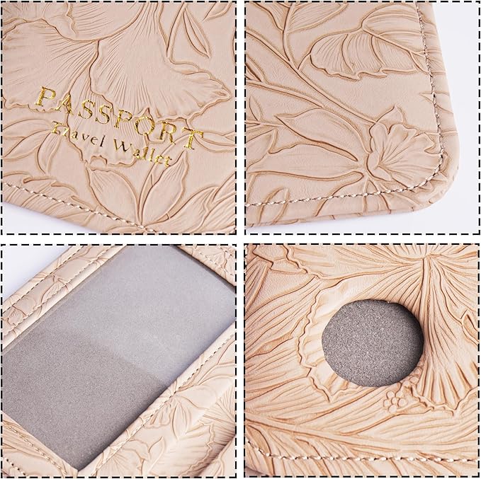 lizimandu Passport Holder with Airtag Slot, Airtag Passport Wallet for Men Women, Slim Leather Passport Holder Case Family for Travel Anti-Lost(1-Carved Brown)
