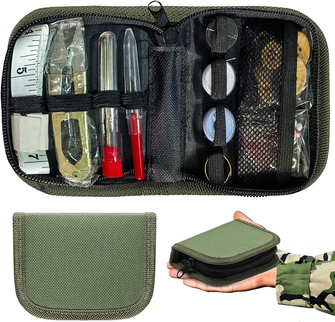 Military Sewing Kit for Adults, Army Emergency Survival Sewing Kit with Buttons for Men Women, Nylon Portable Small Sew Kits Repair Tools for Travel Field EDC & Outdoor Use (Army Green)