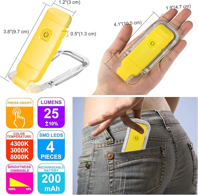 HONWELL Rechargeable Book Light, Clip On LED Reading Lights for Kids Reading in Bed, 3 Brightness Levels Dimmable Bookmark Light for Eye-Protection, Portable Reading Lamp for Bookworms, Travel(Yellow)