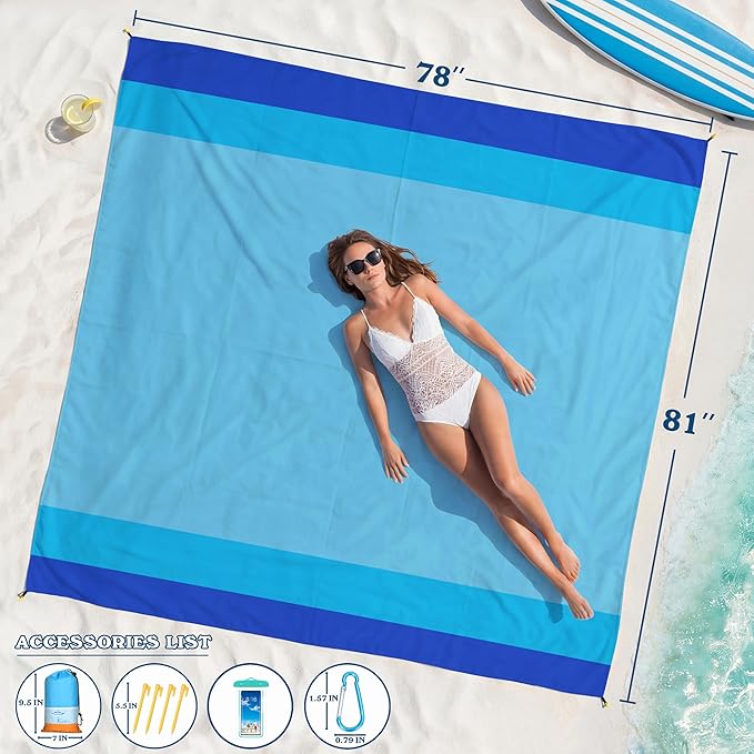 Famstar Beach Blanket Oversized Extra Large 78"X81"/10'X9',Waterproof Sandproof Beach Blanket 2-8 Adults Lightweight Durable for Travel Camping Hiking Picnic