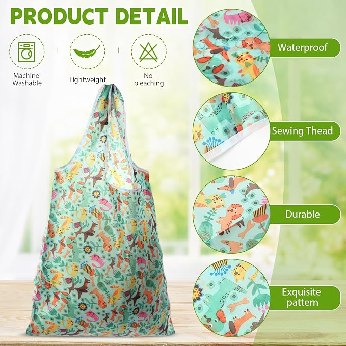 Paterr 24 Pcs Foldable Reusable Shopping Bag Recycle Travel Grocery Bag Fold to Pocket Tote Bulk for Daily Supplies Load