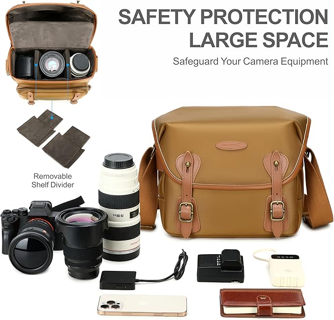 Padwa Lifestyle Khaki Sling Camera Bag - Waterproof Nylon Crossbody Photography Bags with Thick Shell,Fleece Compartments & Wide Padded Strap,Safety Protection for Photographers Camera,Lens & Drone