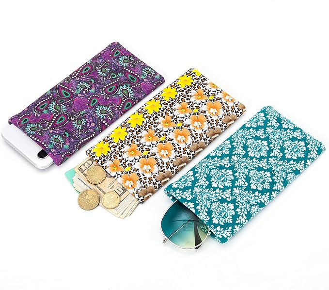 TRIUMPH VISION Squeeze Leather Sunglasses Pouch - 3 Pack Glasses Case Soft Eyeglass Sleeve Pouch Holder