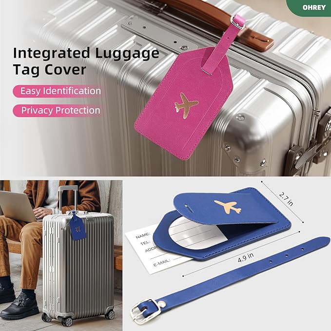 2 Pack Passport Holder for Travel with Luggage Tag Cover – RFID Blocking Passport Wallet Holder for Women & Men | PU Leather Passport Case with Money Pocket & Magnetic Clasp, Blue & Pink