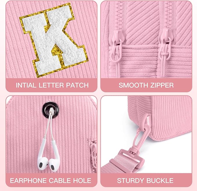 Viverte Small Corduroy Sling Bag Initial Crossbody Bag Fanny Pack for Girls Personalized Birthday Gifts for Teen Girls Gifts