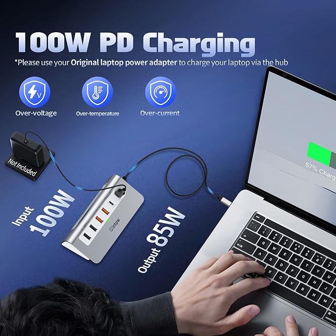 intpw USB C Hub, P9 PRO USB C Hub Multiport Adapter with 4K HDMI, PD 100W, Type-C & 2 USB A 3.2 10Gbps, 2 USB A 2.0, SD/TF Card Reader, Aluminum USB Hub for Laptop, iPhone 17 Series, MacBook, iPad