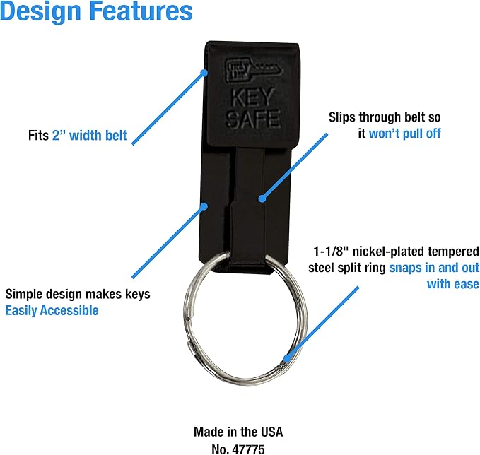 Lucky Line Key Safe Belt Key Ring Holder Slip On, Black Powder Coat, 30/Pk (47775)
