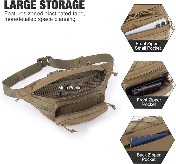 Mardingtop Tactical Fanny Pack for Men, Military Crossbody Waist Bag Utility Hip Belt Bumbag for Outdoor Travel,Hiking,Running,Walking,Fishing,EDC